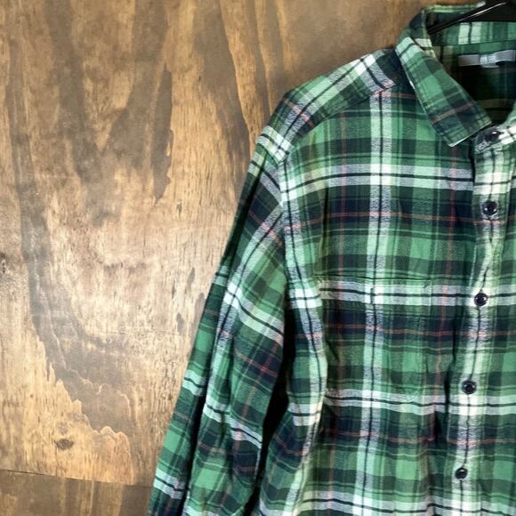 Uniqlo Mens Shirt Green White Plaid Flannel Button Down 100% Cotton XLarge - Picture 4 of 13